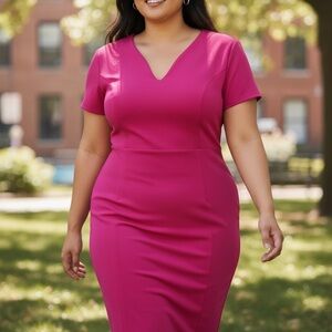 Ashley Stewart Vibrant Pink Midi Dress